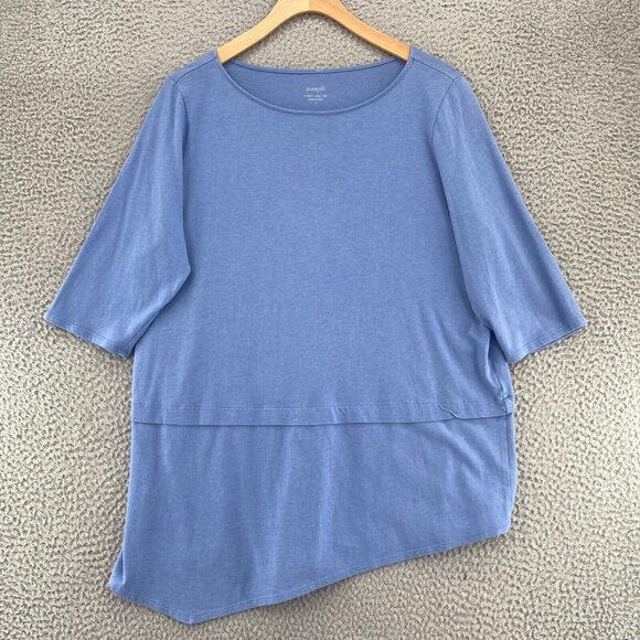 J Jill Top Womens Large Blue Pure Jill Boat Neck 3/4 Sleeve Tunic Stretch Knit - Picture 1 of 11